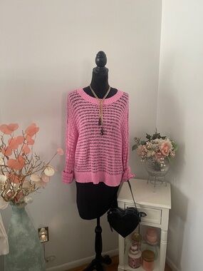 Pink Open-Knit Women's pullover